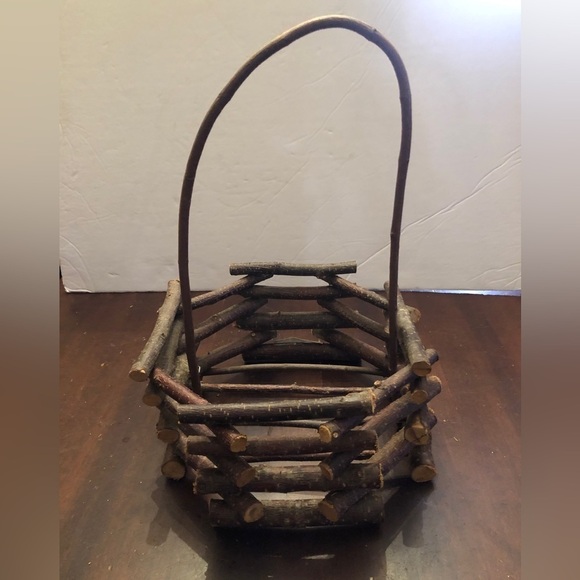 Rustic Wood Twig Basket. 10” wide x 15” high. Good for Plant Holder. - Picture 1 of 5